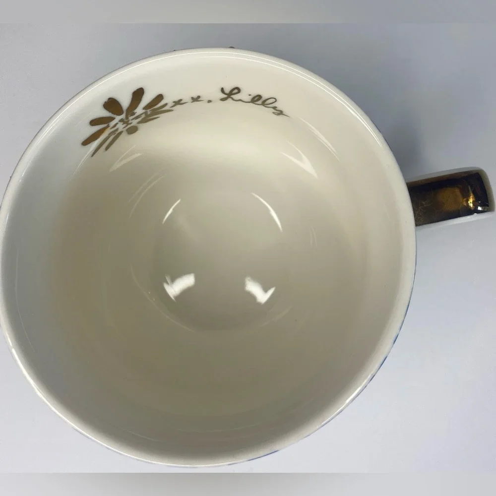 Lilly Pulitzer Coffee Cup Mug Blue Floral with Gold Handle